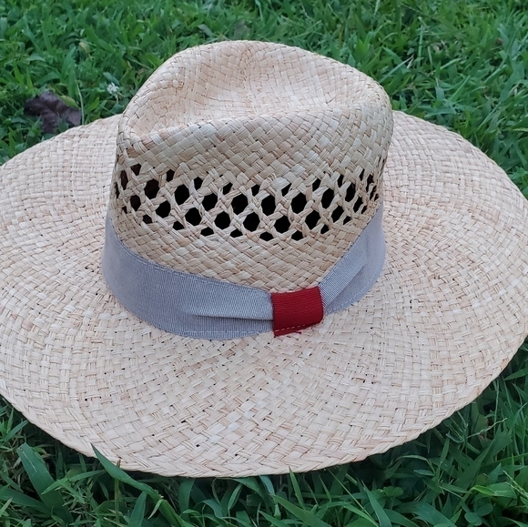 CREATIVA Fashion Accessories Hat Made in Italy Tan Color Cream strip 100%Raffia - Picture 5 of 10